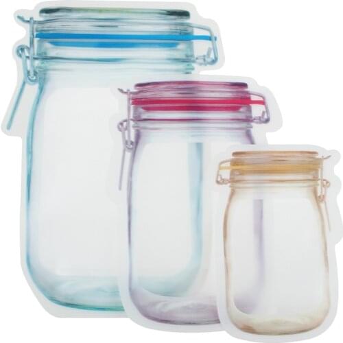 4 Sizes Reusable Jar Bottle Shape Bags Nuts Candy Cookies Sandwich Bag Seal Fresh Food Storage Package Small Medium Large Zipper