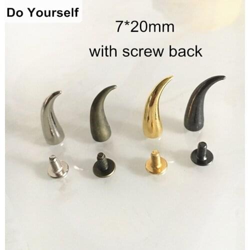 50 Sets OX Horn Shaped Rivet Studs & Spikes For Leather,Bags,Clothing,7*20mm,Screw in DIY Rivet,Gold,Silver,Black,Bronze Color