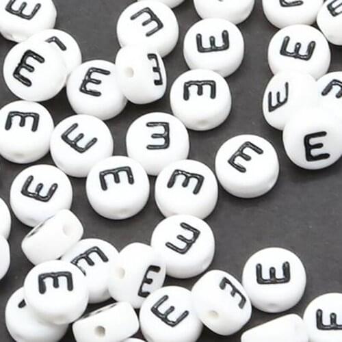 7*3.5mm 100pcs Round White Letter E Acrylic Beads Charms Beads and Beads for Jewelry Making Bracelet Acrylic Letter Jewelery