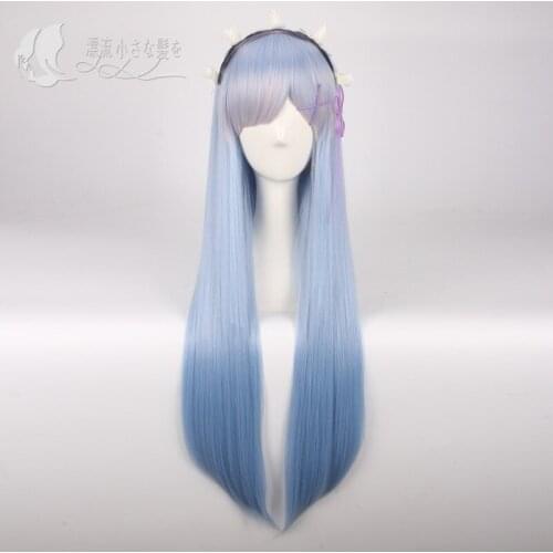 Anime Re:Life in a different world from zero Cosplay Wig Rem Ram Blue Ombre Long Straight Synthetic Hair + Wig Cap + Headwears