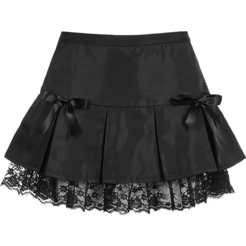 Black Goth Aesthetic Pleated Skirts Women Lace Trim Low Waist harajuku EGirl Mini Skirt Punk Dark Academia Y2K Dance Streetwear