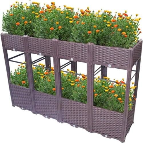 Double Layer Garden Indoor Outdoor DIY Plastic Planter Grow Box Vegetables Flowers Succulents Brown HP00-19