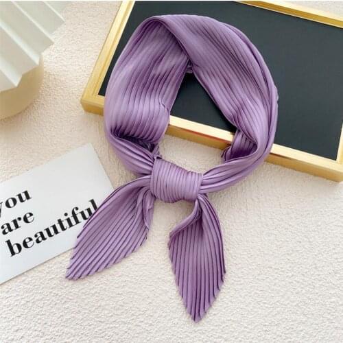 Elegant Solid Wrinkle Neck Scarf Fashion Crepe Kerchief Scarves New Headband Crumple Handlebag Wraps Multifunction Bandana 2021