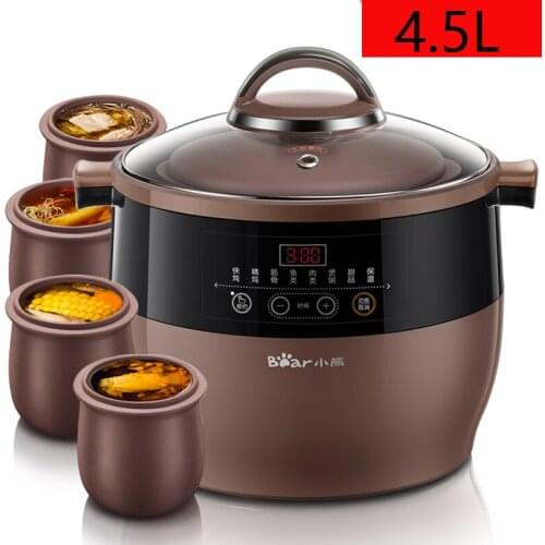 Electric stew pot casserole 4.5L low temperature cooking Slow cooker Ceramic soup pot waterproof cookware Purple casserole healt