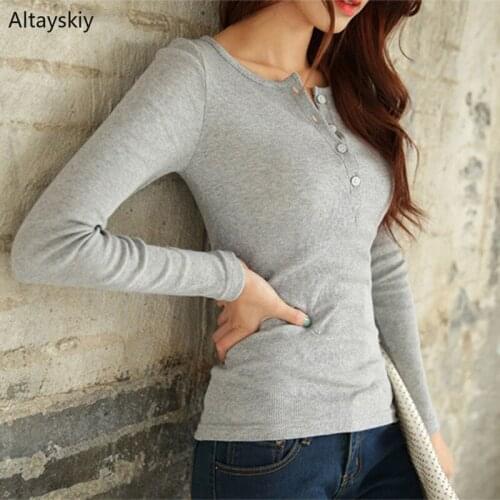T-shirts Women O-Neck Solid Simple All-match Korean Style Slim Simple Soft T-shirt Womens Knitting Elegant Ladies Trendy Tees
