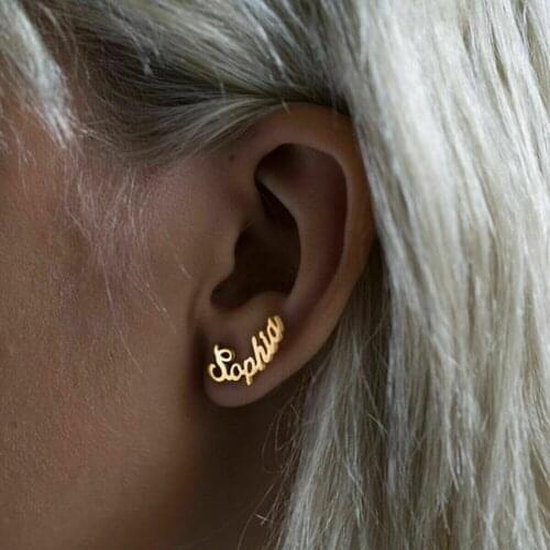 Name Personalized Earrings Custom Monogram Initial Stud Ear Rings Steel For Women Bar Wedding Party Body Jewelry Piercing Oreja