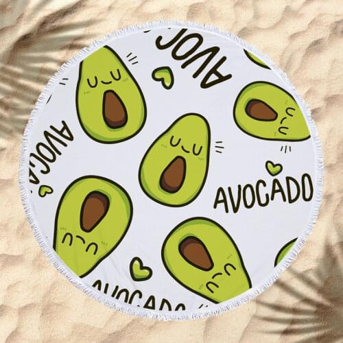 Creative Cartoon Avocado Print Beach Towel With Tassel Microfiber Big Round Bath Towels For Adult Kids Summer Beach Picnic Mat