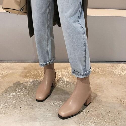 Lasyarrow 2020 New arrival fashion ankle boots thick heels square toe ladies shoes autumn winter simple women boots