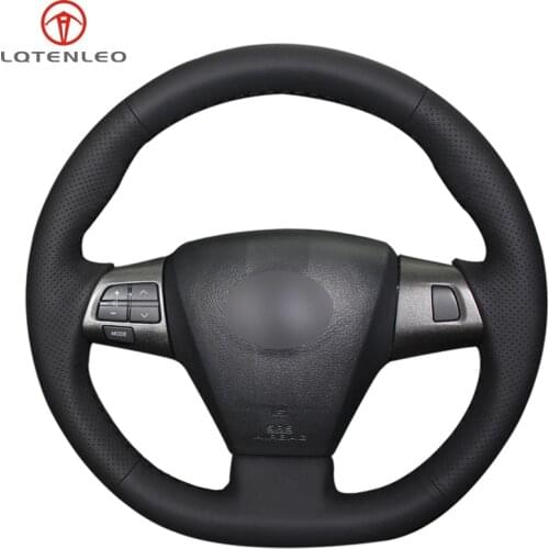 LQTENLEO Black Genuine Leather DIY Hand-stitched Car Steering Wheel Cover For Toyota Corolla 2011 2012 2013 RAV4 2011 2012