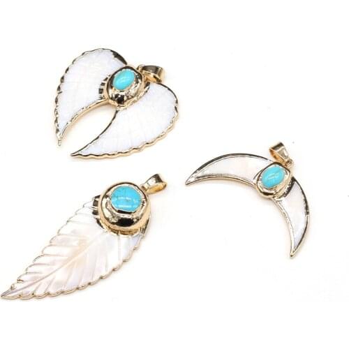 Fashion Natural Mother-of-pearl Shell Hand-carved Pendant Wing-moon-shaped Pendant Ladies Jewelry Making DIY Necklace Accessorie