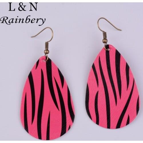 Rainbery Fashion Zebra Pattern PU Leather Dangle Drop Earrings Big Pendants Bohemia Hot Sale WaterDrop Statement Earrings JE0657