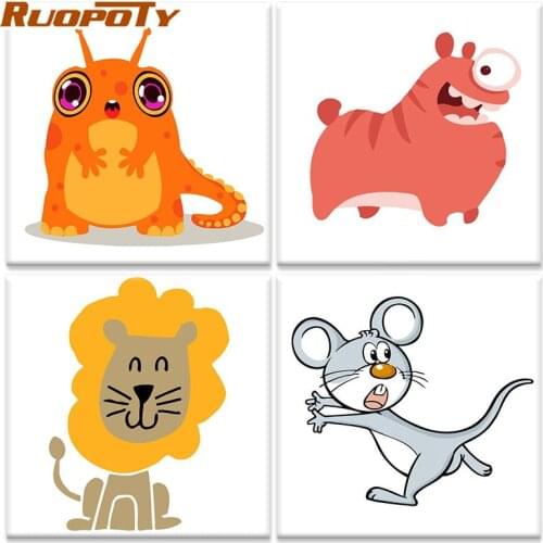 RUOPOTY Painting By Numbers For Adults Cute Cartoon Animal Paints Kits Framed HandPainted Living Room Wall Artcraft Decor