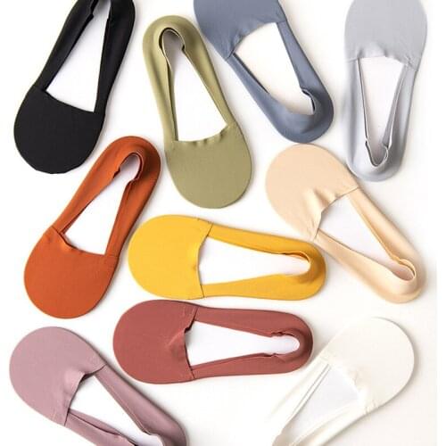 1 Pair Silicone Antiskid Ice Silk Socks Ladies Summer Seamless Invisible Thin Sock Cool Cotton Bottom Boat Socks