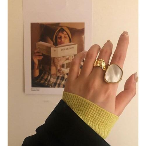 ZN 2021 New Fashion Trendy Marble Simple Geometric Metal irregular Shell Ring For Women Girls Party Jewelry Gifts