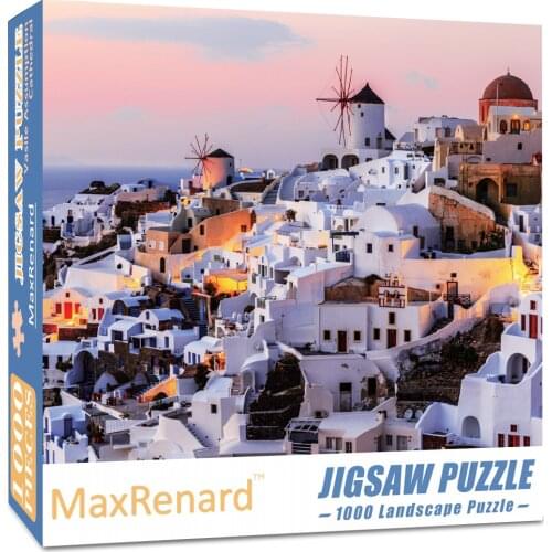 MaxRenard 50*70cm Jigsaw Puzzles 1000 Pieces Santorini Aegean Sea Assembling Picture Landscape Paper Jigsaw Puzzles for Adults