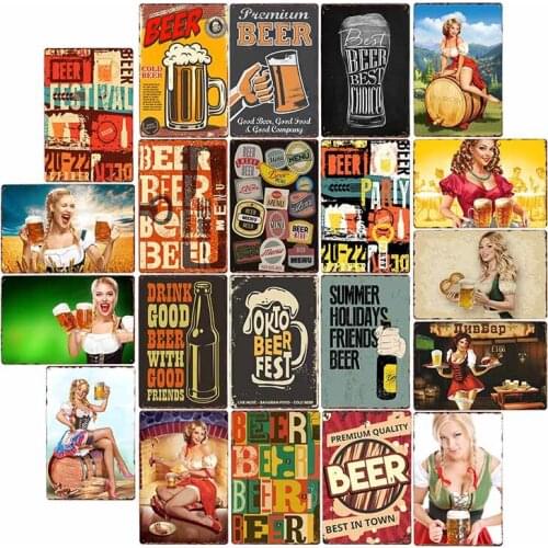 Pin Up Girls Beer Metal Signs Vintage Plaque Sexy Lady Pub Bar Wall Poster Painting Home Decor 20x30cm