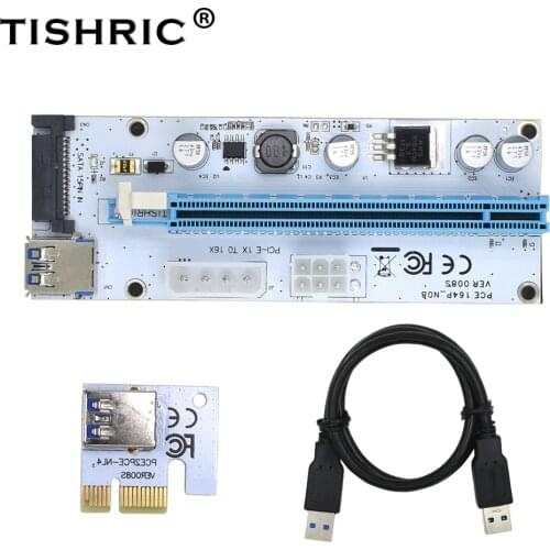 TISHRIC VER008S PCI Express Riser Card VER 008S PCIE PCI-E Riser Card SATA 1X 16X USB3.0 Adapter for Bitcoin Miner Mining