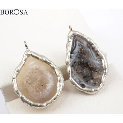 BOROSA Natural Geode Agates Pendant for Necklace Making Women Natural Agates Druzy Charms Diy Jewelry Accessories WX1568