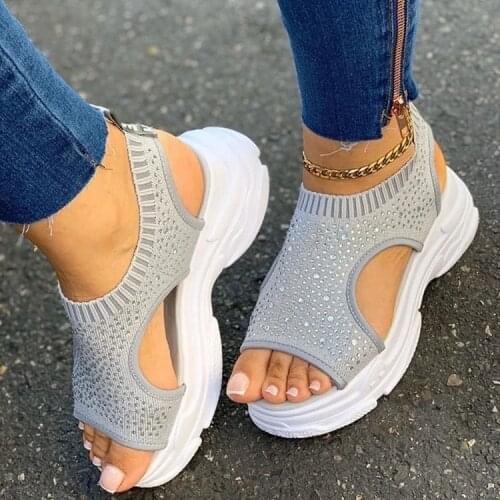 Womens Sandals Wedges Footwear Summer Platform Sandals Women Shoes Female Slip on Peep Toe Knitted Ladies Sneakers Casual 2021