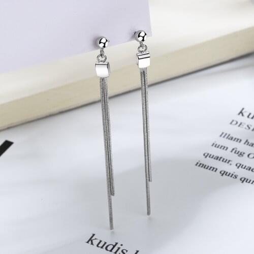 925 Sterling Silver Tassel Square Bead Charm Drop Earring For Women Girls Fashion Wedding Jewelry eh780