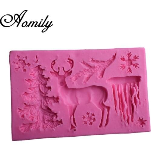 Amoliy Christmas Tree Elk Fondant Chocolate Mold Silicone Mold Snowflake Cake Decorating Tools Soap Mold Baking Accessories
