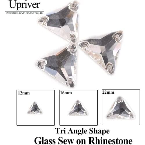 Upriver Crystal Clear Color Tri angle Shape Sew On Rinestones 12mm,16mm,22mm Sewing Glass Stones For Wedding Decorations