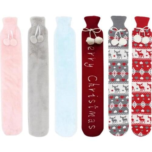 Extra Long 70cm Christmas Hot Water Bottle 2000ml Kids Baby Hand Warm Bag Removable Knitted Plush Cover Winter New Year Gifts