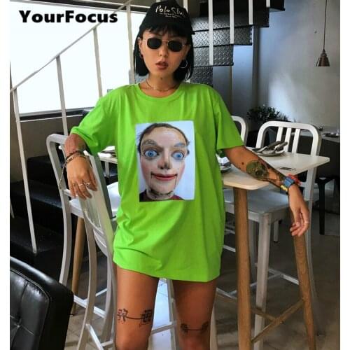 Summer 2018 hiphop streetwear t shirt Horror Puppet shirt in green forgive color loose plus size women tops lovers tshirt men