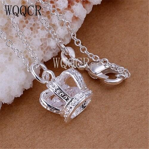 WQQCR Fashion 925 Sterling Silver Color Crystal Inlay Zircon Crown Hollow Pendant Necklace Jewelry Lady Gift Birthday Wholesale