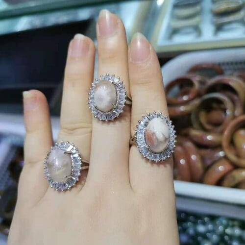 Womans Ring Anillos Mujer Agate Aquatic Cherry Blossom Zircon Copper Silver Aquatic green natural gem stone roman gift for girl