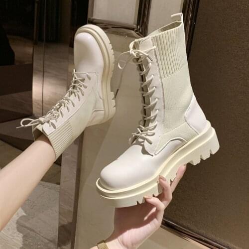 Ankle Boots For Women 2021 Spring Motorcycle Boots Thick Heel Platform Shoes Woman Slip On Round Toe Fashion Boots58e