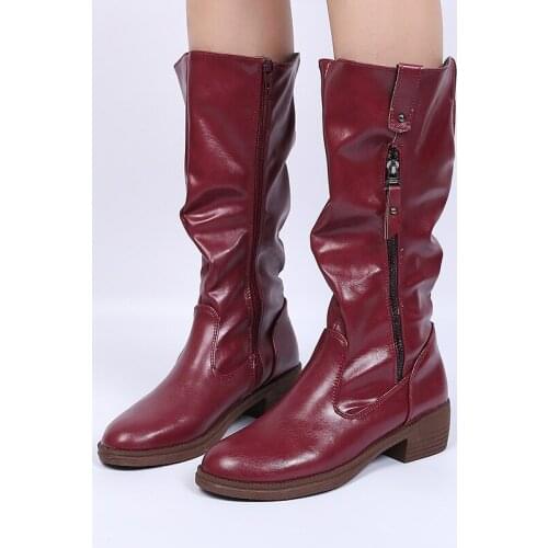 Size 43 Ladies Mid Calf Boots Leather Winter Fashion Women Boots Cuir Femme Double Zippers Shoes with Heels Winterboots Woman