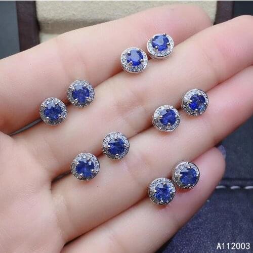 KJJEAXCMY Fine Jewelry 925 sterling silver inlaid natural sapphire female earrings Ear studs elegant support detection
