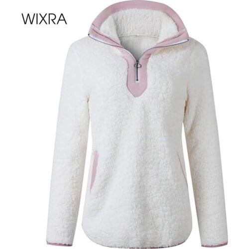 Wixra Womens Sweatshirt Spring Artificial Wool Hoodies Coats Warm Pullover Ladies Casual Winter Pullover Zipper Lamb Top