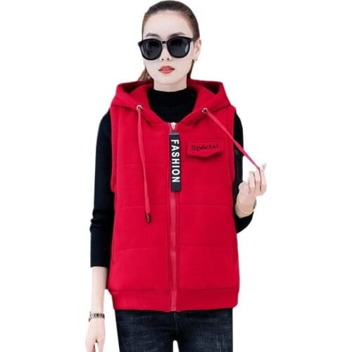 YAGENZ Autumn Winter Vest Women Plus size Waistcoat Warm Short Coat Fashion Female Sleeveless Hooded Vest Letter Embroidery 879