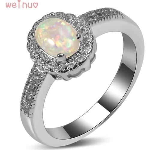 Weinuo White Fire Opal White Crystal Ring 925 Sterling Silver Top Quality Fancy Jewelry Wedding Ring Size 5 6 7 8 9 10 11 A292