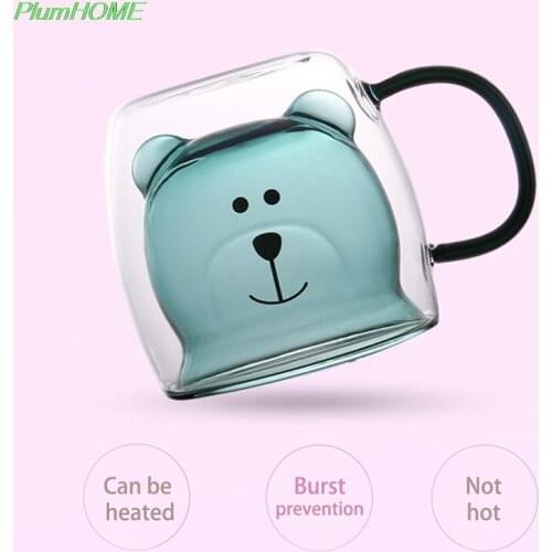 1Pc Cute Bear Coffee Creative Double Glass Cup Animal Double Layer Milk Coffee Tea Cup Lady Valentine Day Christmas Present