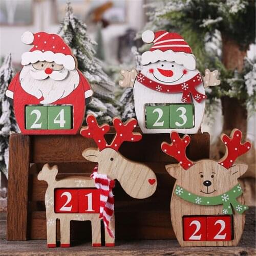 1Pc Christmas Decorations Desktop Calendar Wooden 3D DIY Countdown Calendars Ornaments, 2021 Year Daily Schedule Table Calendars