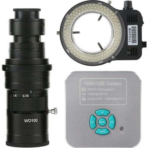 2019 1080P 36MP 2K HDMI USB Lab Industrial Digital Video Microscope Camera+ 200X 500X FHD C mount Lens + 144 LED Ring Light