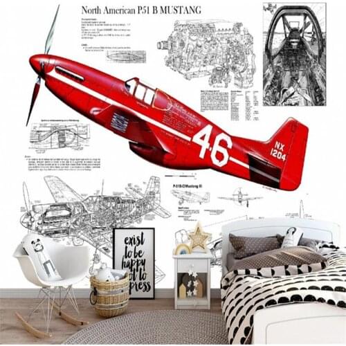 Milofi custom 3D wallpaper mural big red aircraft component accessories tooling living room background wall home decoration