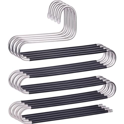 5-Layer Stainless Steel Drying Rack Shaped Trouser Rack Drying Rack Multifunctional Non-Slip Clothes Rack Multi-Layer Storage