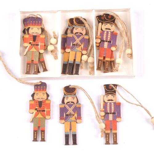 9Pcs/lot Lovely Printing Walnut Soldier Wooden Christmas Tree Pendant Wood Crafts Hanging Ornaments Xmas Decorations Gifts c2728