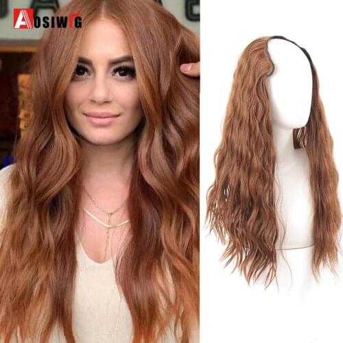 AOSIWIG Long V-Shaped Half Wig for Women Clip in Hair Extension Female Black Brown Heat Resistant Synthetic Natural Fake Hairpie