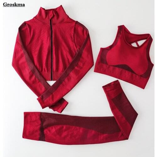Yoga Seamless Set Women Long Sleeve Crop Top Coats+Bra+High Waist Leggings Outdoor Running Sportswear Suits Fitness Gym Clothes