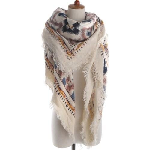 Brand Woman Fashion geometric Print Square Scarf Warm Winter Cashmere Fringed Blanket Scarf Shawl ladies Scarves