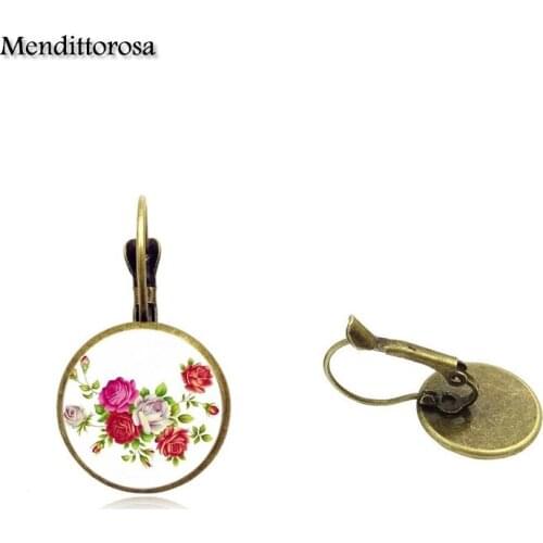 Mendittorosa Brand Jewelry Bronze/Silver/Golden Clip Ear Hook Drop Earrings Glass Dome For Child Flower