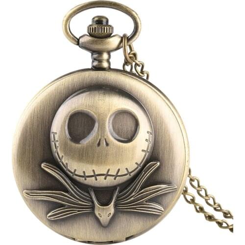 Bronze Skull Pocket Watches Necklace Quartz Fob Watch Men Necklace Gift for Children Dropshipping