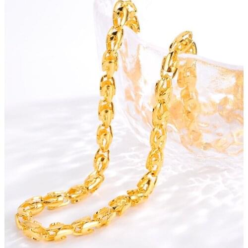 Luxury Necklace for Men Yellow Gold Color Not Fade Double Bibcock Bamboo Beads Chain Choker Birthday Gifts Fine Jewelry Male