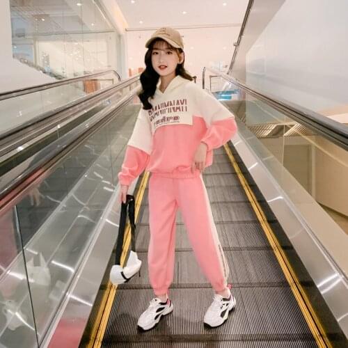 Kids Sport Suit for Girls Tracksuit 8 9 10 12 13 14Years Fashion Patchwork Long Sleeve Sweatsuit Spring Autumn Children Clothing