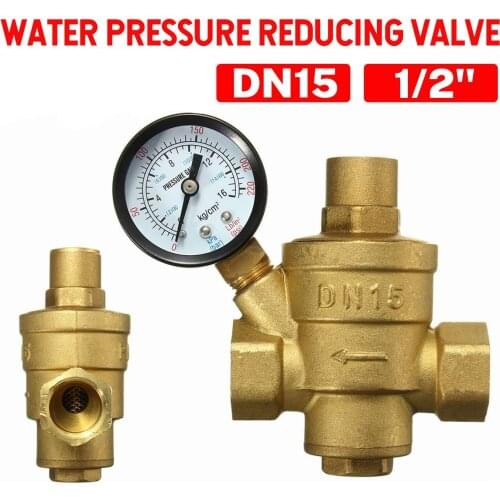 DN15 1/2" Brass Water Pressure Reducing Maintaining Valves Regulator Adjustable Relief Valves With Gauge Meter